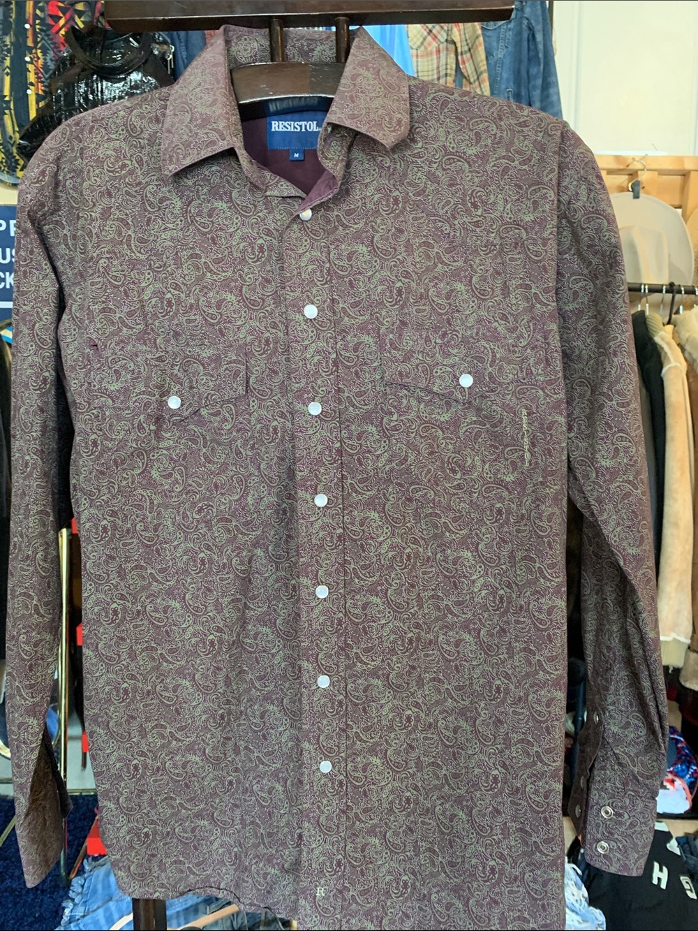 Men's Burgundy Paisley Western Shirt